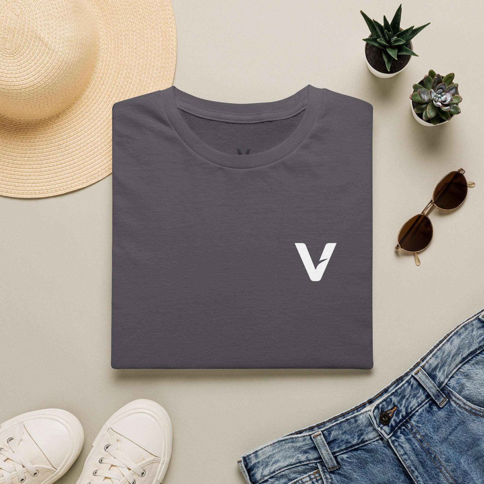 Vejdi™️ Minimalist V-Logo Unisex Crewneck Tee — Heavyweight Premium Cotton