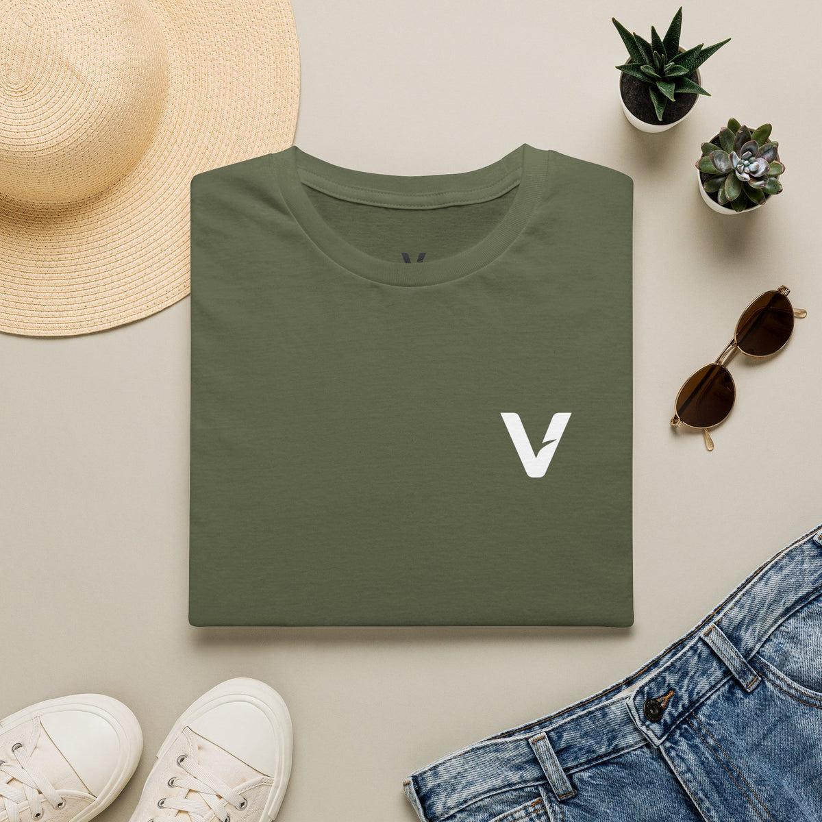 Vejdi™️ Minimalist V-Logo Unisex Crewneck Tee — Heavyweight Premium Cotton