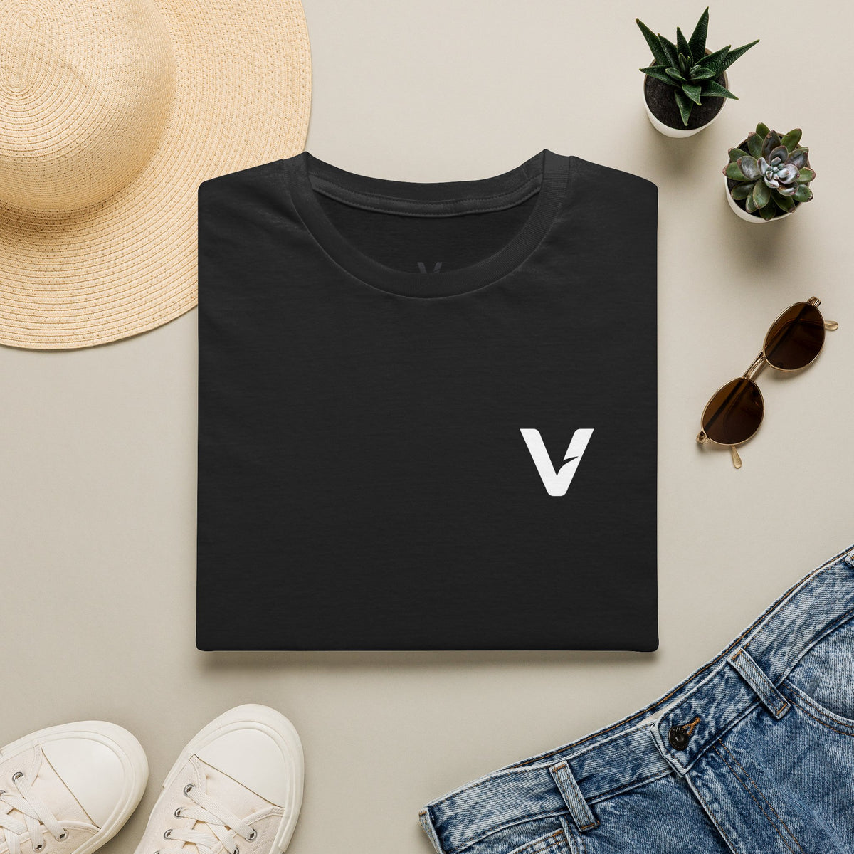 Vejdi™️ Minimalist V-Logo Unisex Crewneck Tee — Heavyweight Premium Cotton