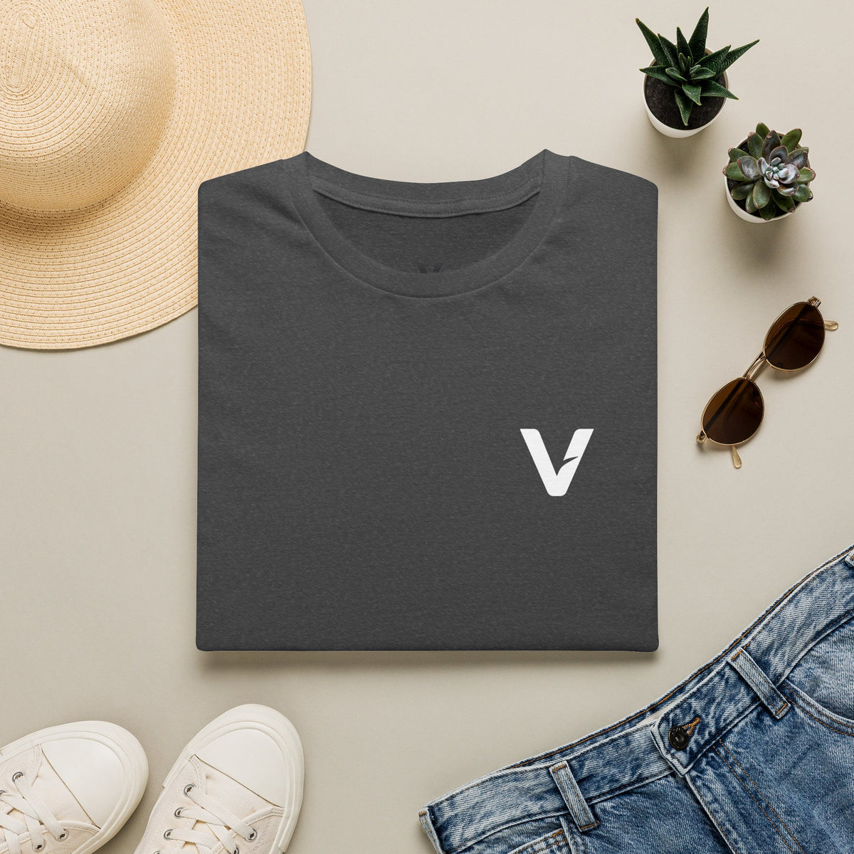 Vejdi™️ Minimalist V-Logo Unisex Crewneck Tee — Heavyweight Premium Cotton